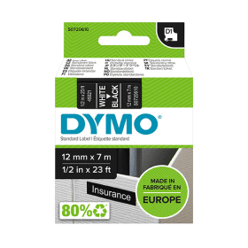 Compatible Dymo 45021 White On Black D1 Adhesive Labelling Tape 12mm x 7m
