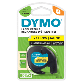 Original Dymo 91202 Black On Yellow LetraTag Adhesive Plastic Tape 12mm x 4m