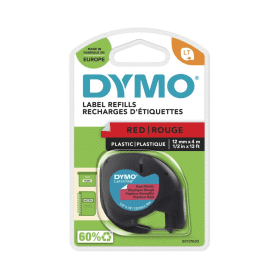 Original Dymo 91203 Black On Red LetraTag Adhesive Label Plastic Tape 12mm x 4m