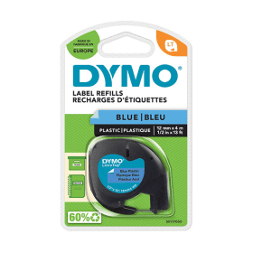 Original Dymo 91205 Black On Blue LetraTag Adhesive Label Plastic Tape 12mm x 4m
